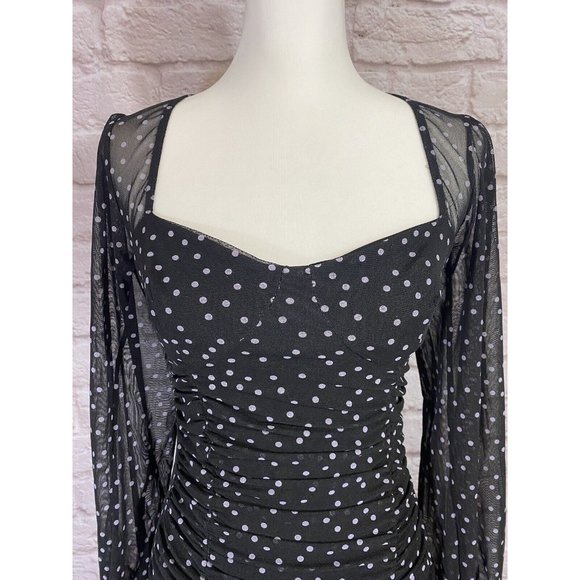 NASTY GAL Spot Right There Mesh Mini Dress 6 Stretch Sexy Slinky Black Dots 9462 - Picture 7 of 14